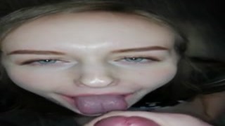 Hot Blue Eyes Babe Suck and Swallow